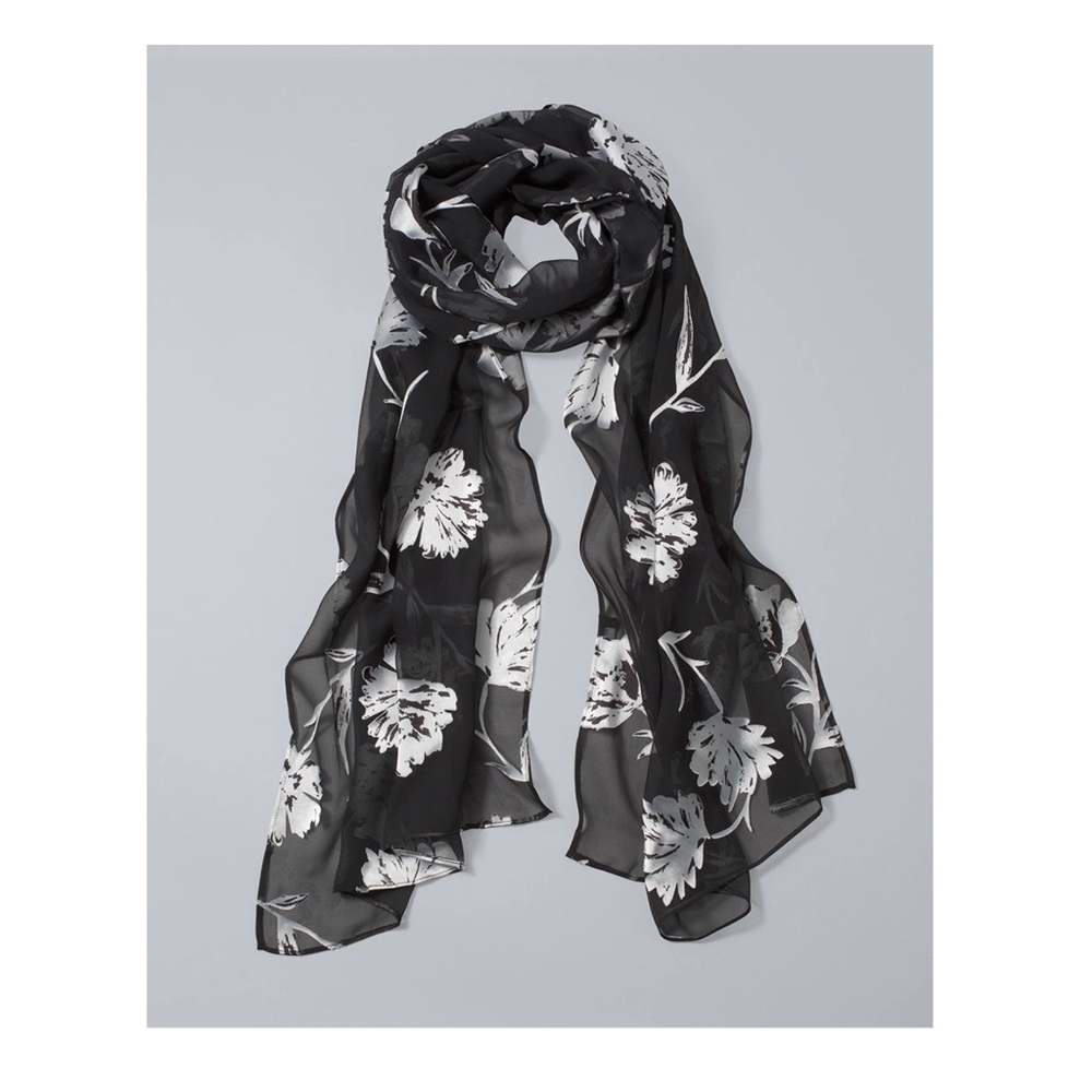 WHITE House Black Market Silk-Blend Floral-Burnout Oblong Scarf NWOT - Picture 2 of 7